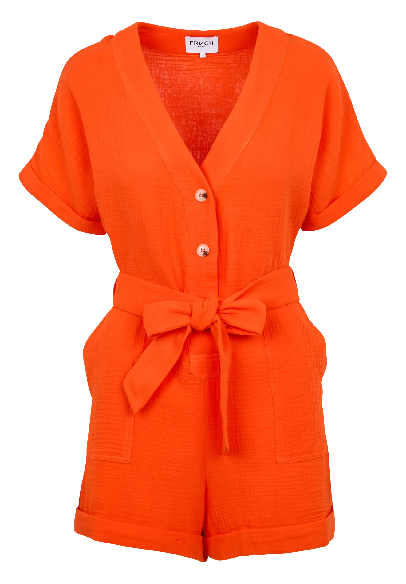 FRNCH LIKA  MONO CORTO RECTO CON CUELLO EN V DE ALGODóN EN NARANJA