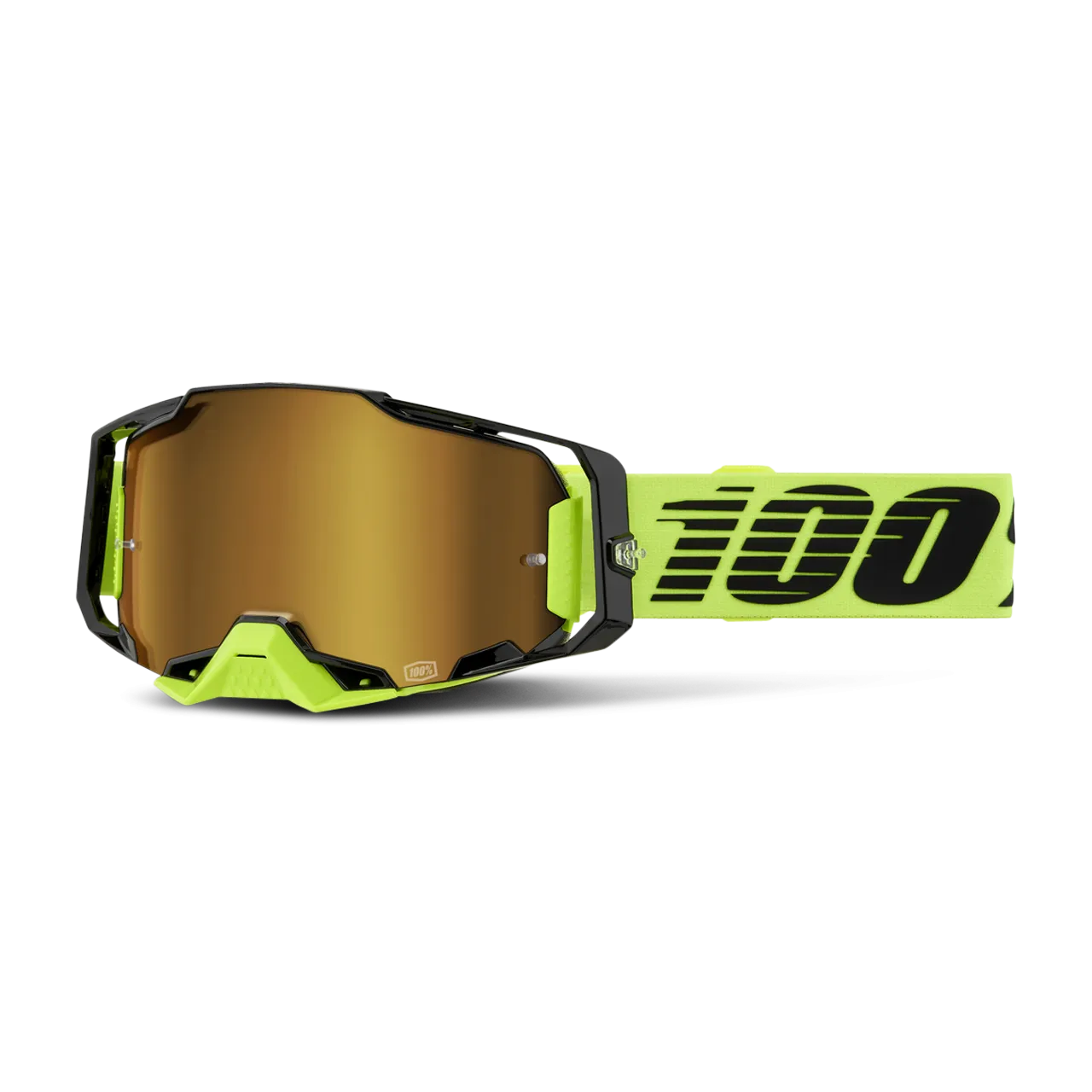 GAFAS DE CROSS 100% ARMEGA AMARILLO NEóNLENTE ESPEJO DORADO