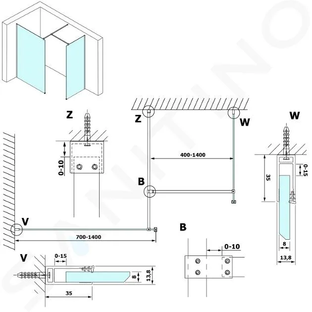 GELCO VARIO  MAMPARA DE DUCHA FIJA WALKIN, 90 CM, COATED GLASS, CRISTAL ESMERILADO GX1490