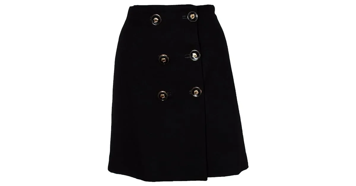 Gianni Versace Couture, falda de lana con botones y forro Negro 