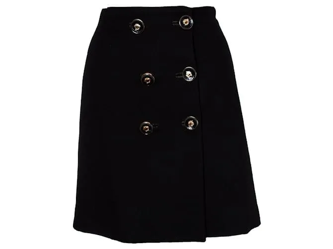 Gianni Versace Couture, falda de lana con botones y forro Negro 