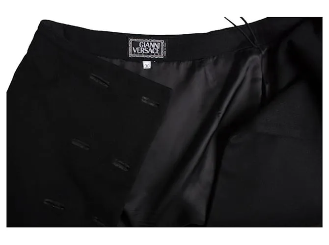 Gianni Versace Couture, falda de lana con botones y forro Negro 