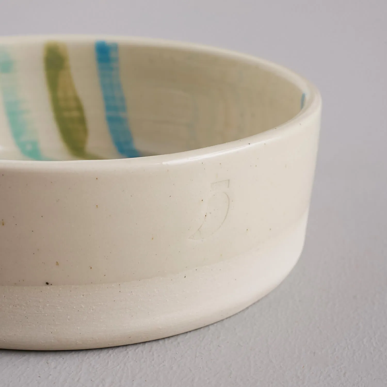 Handmade Blue Striped Ceramic Dog Water Bowl