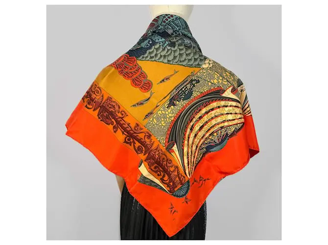 Hermès Pañuelo 90 Seda L' Atlantide Naranja 