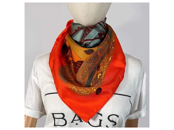 Hermès Pañuelo 90 Seda L' Atlantide Naranja 