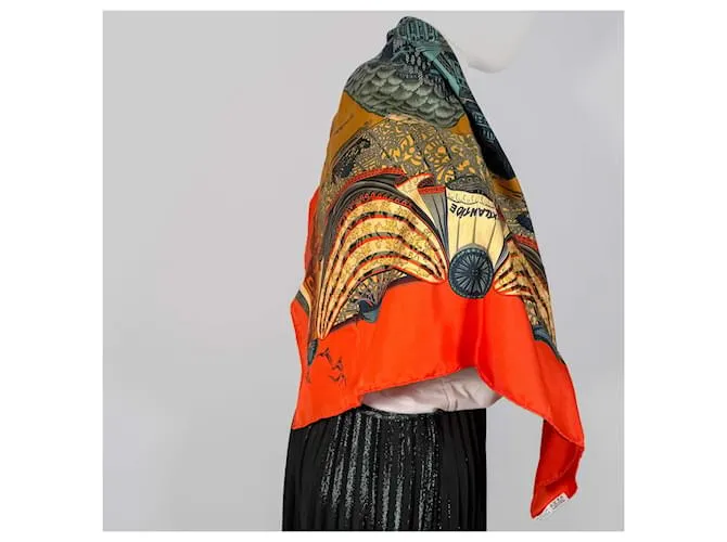 Hermès Pañuelo 90 Seda L' Atlantide Naranja 