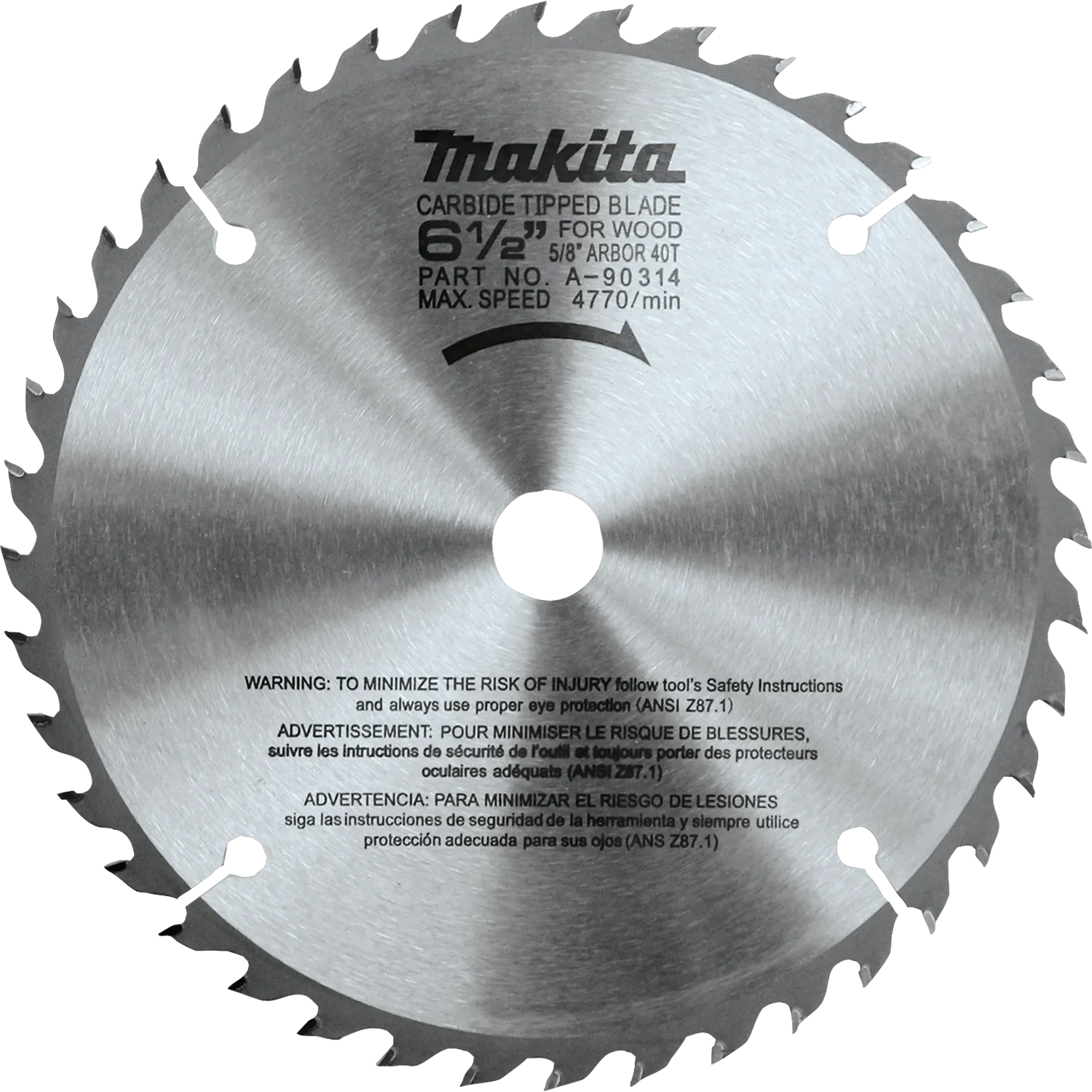 Hoja de 6‑1/2" 40T para Sierra Circular con Puntas de Carburo, Multiuso