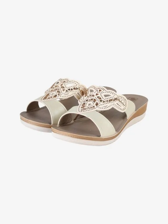 Inblu Zapatillas de casa para mujer con pedrería y cuña.