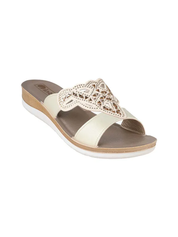 Inblu Zapatillas de casa para mujer con pedrería y cuña.
