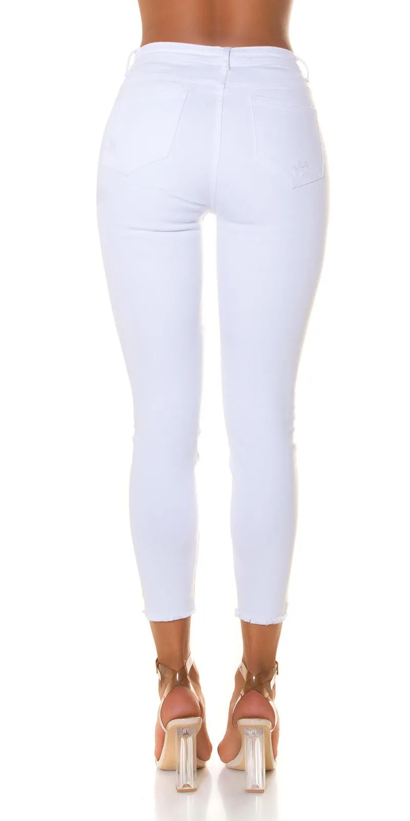 Jeans roto push up blanco cintura alta