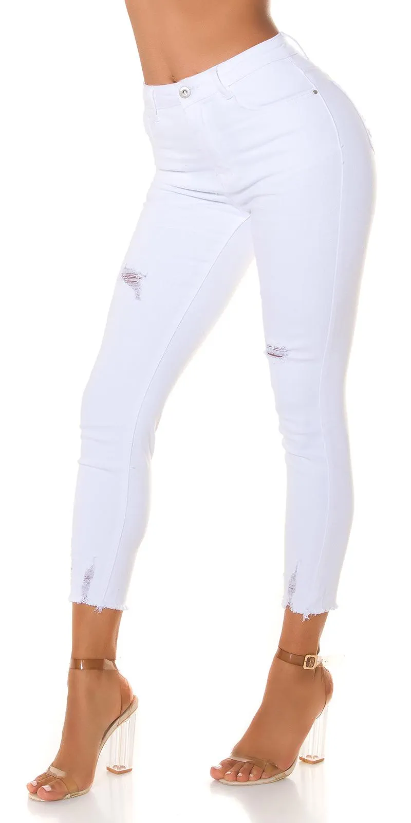 Jeans roto push up blanco cintura alta