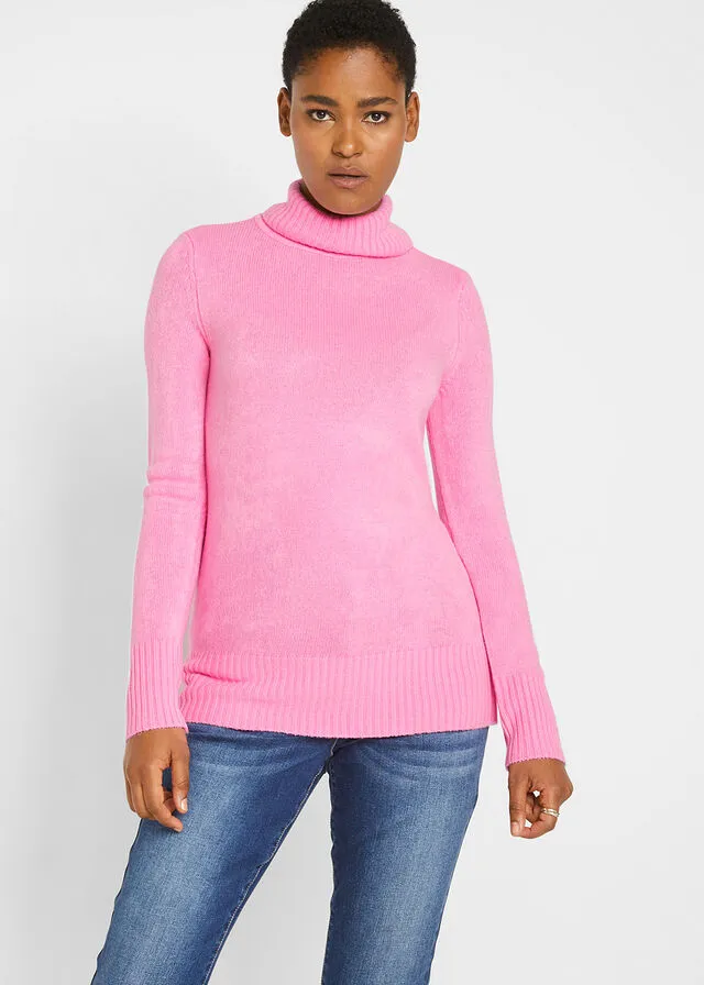 Jersey básico de cuello vuelto Rosa
