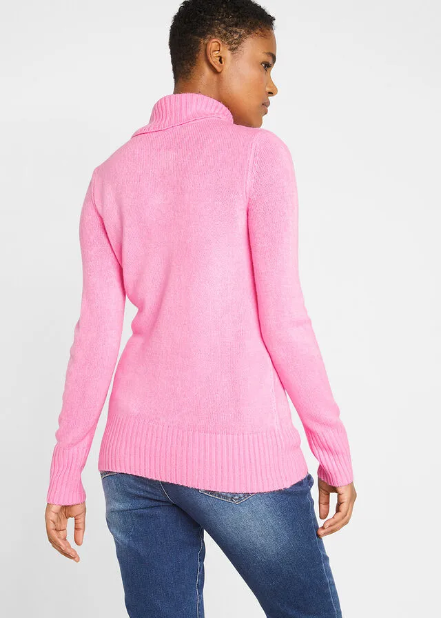 Jersey básico de cuello vuelto Rosa