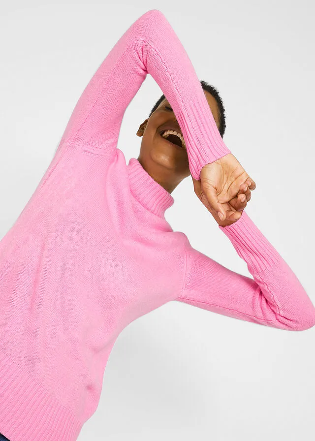 Jersey básico de cuello vuelto Rosa