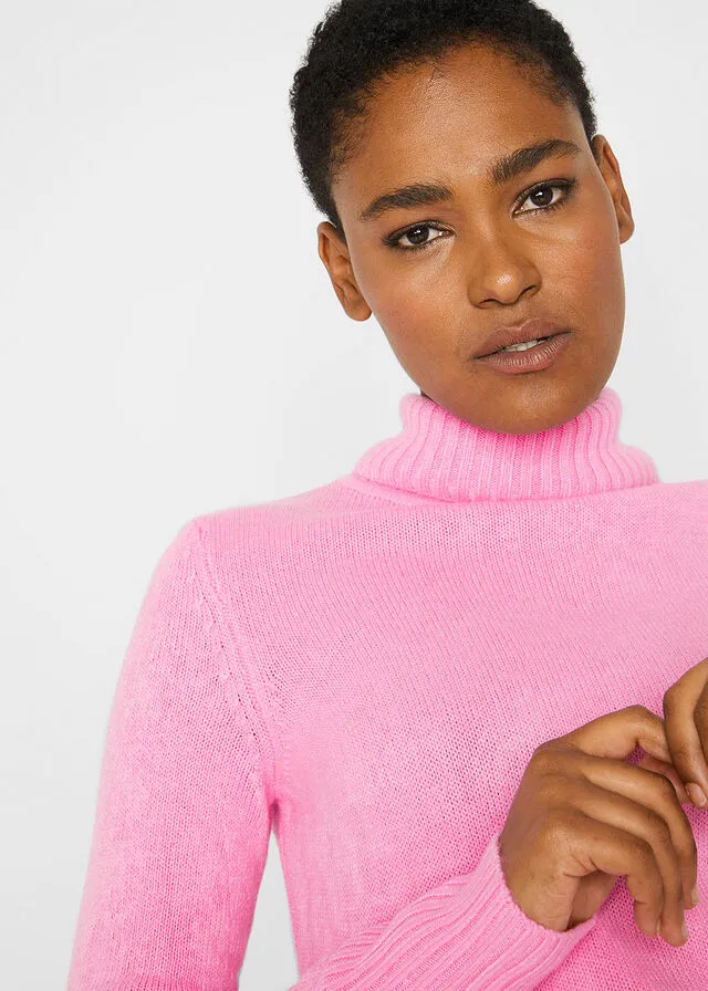 Jersey básico de cuello vuelto Rosa