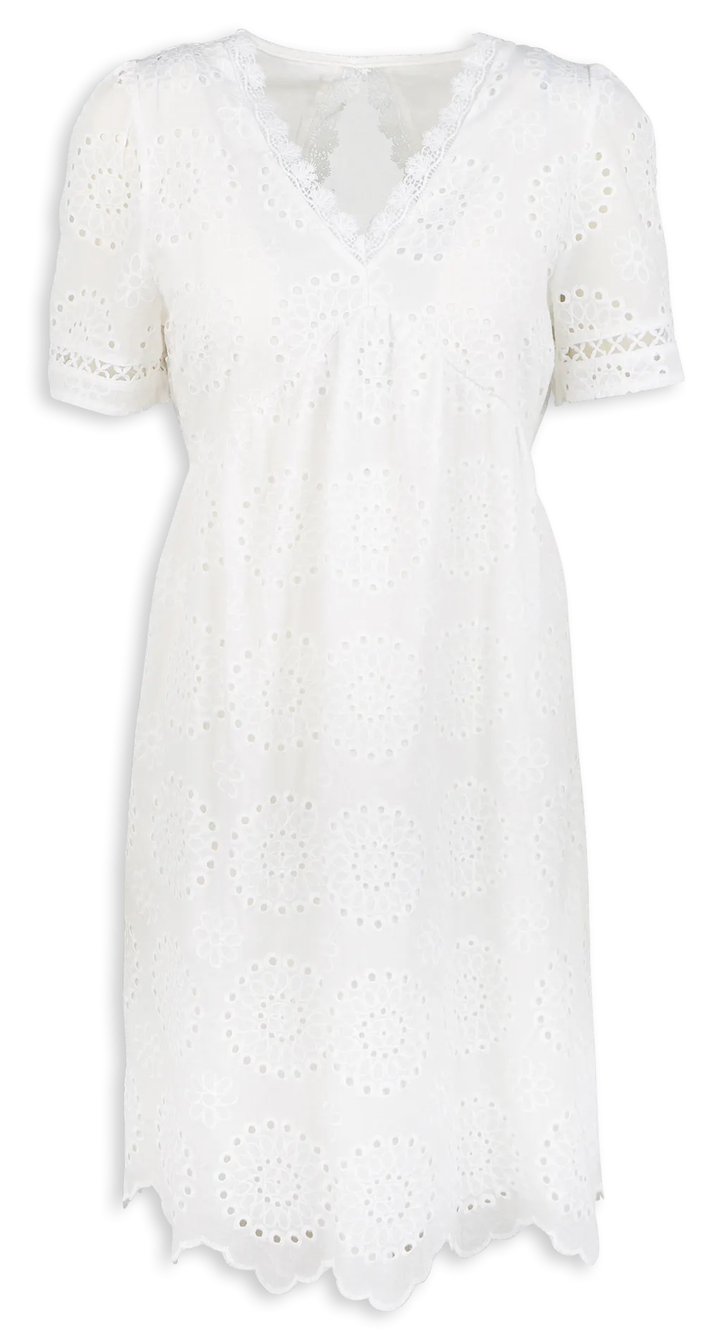 KARL MARC JOHN RENETTE  VESTIDO CORTO AMPLIO CON CUELLO EN V DE ALGODóN BORDADO EN BLANCO