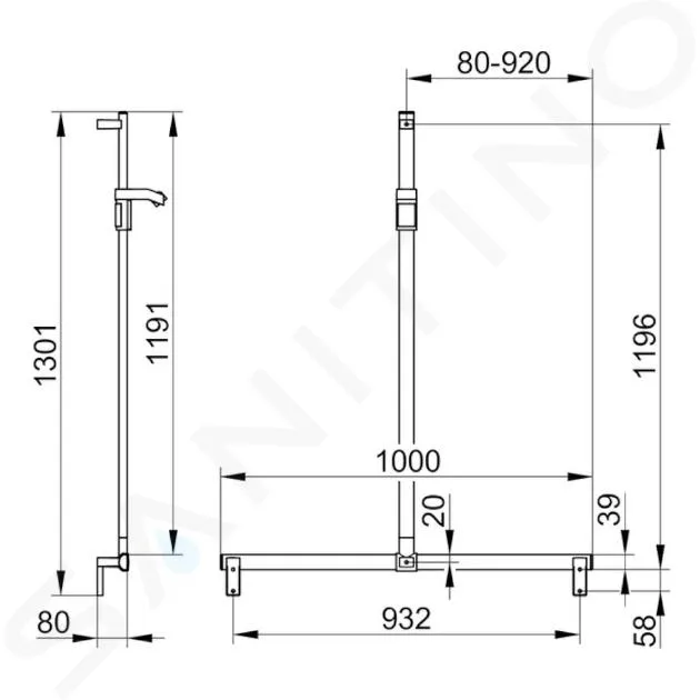 KEUCO AXESS  PASAMANOS CON BARRA DE DUCHA 100X130 CM, CON SOPORTE DE DUCHA, CROMO 35014011013