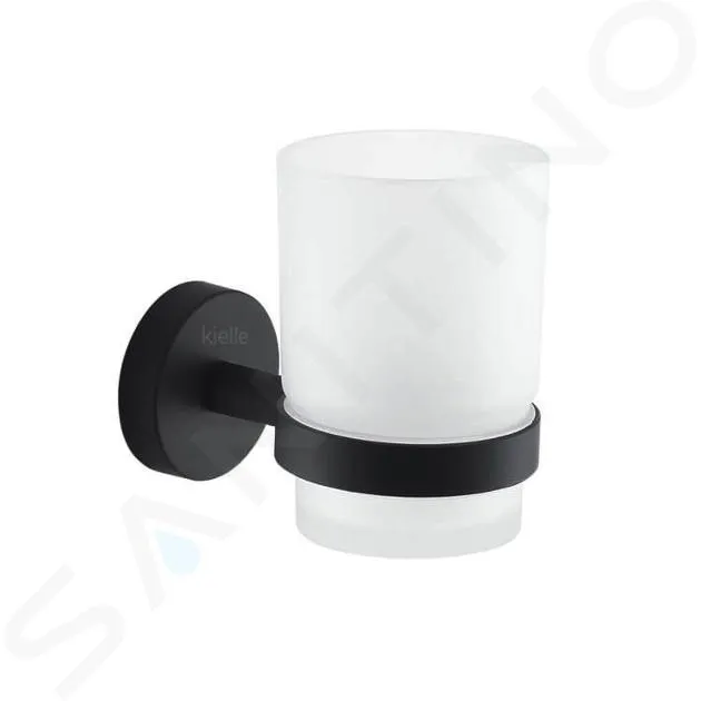 KIELLE OUDEE  VASO PARA CEPILLOS DE DIENTES Y PASTA CON SOPORTES, CRISTAL/NEGRO MATE 40002014