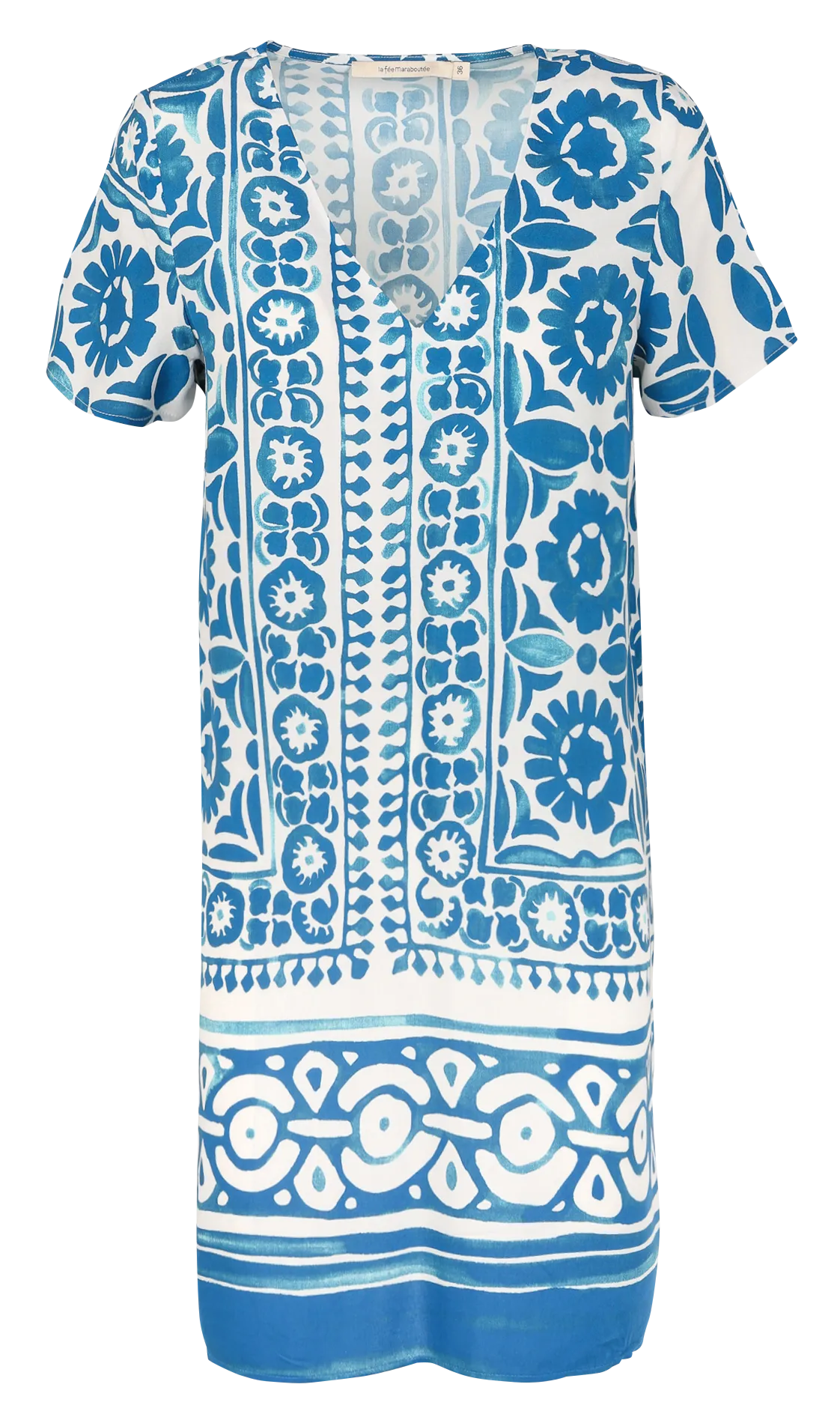LA FEE MARABOUTEE Vestido corto estampado con cuello de pico en azul