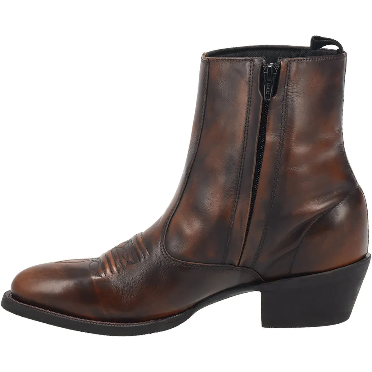 LAREDO MEN'S FLETCHER LEATHER ROUND TOE BOOTS WITH ZIPPER  TAN
