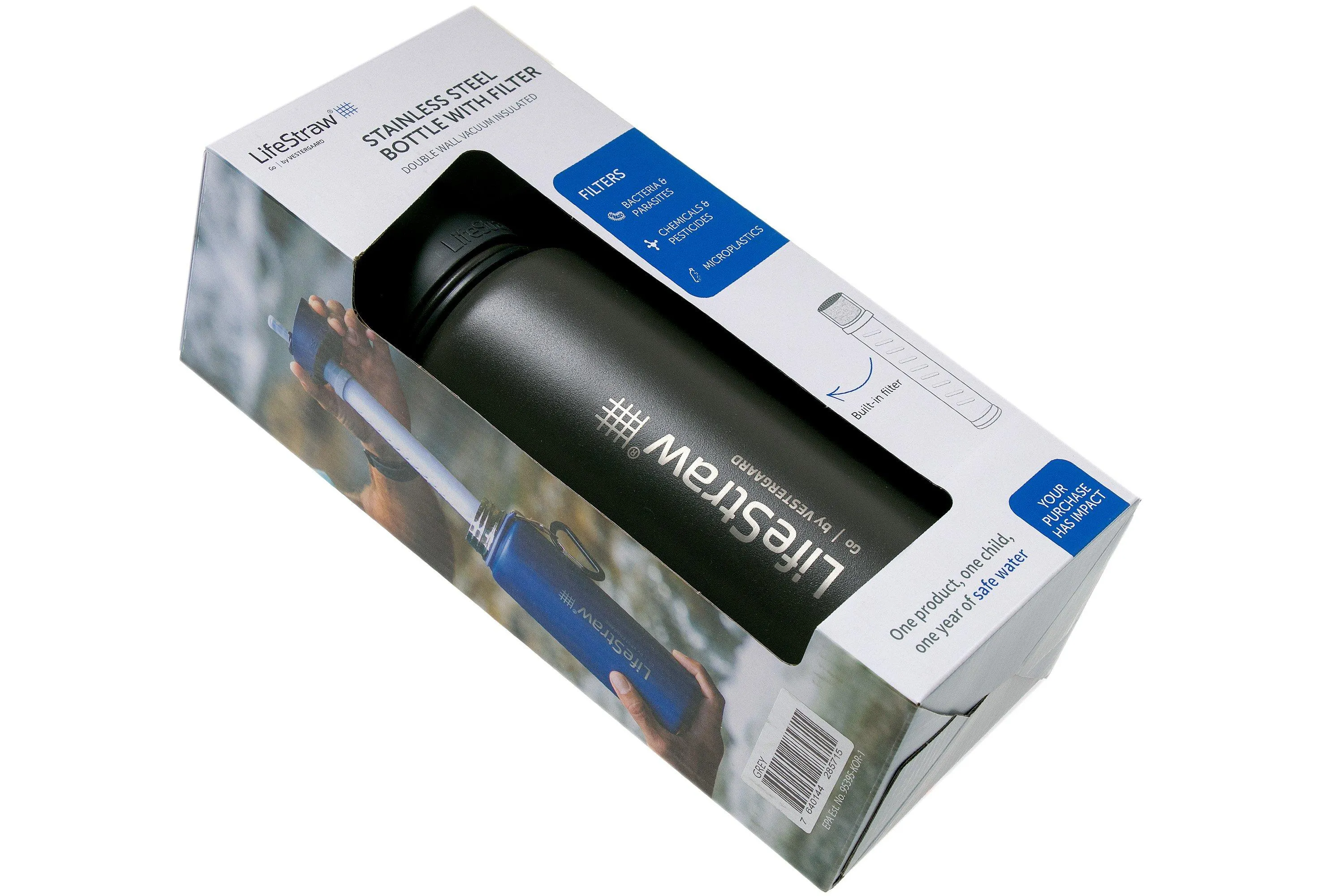 LifeStraw Go Stainless Steel botella aislada con filtro, gris