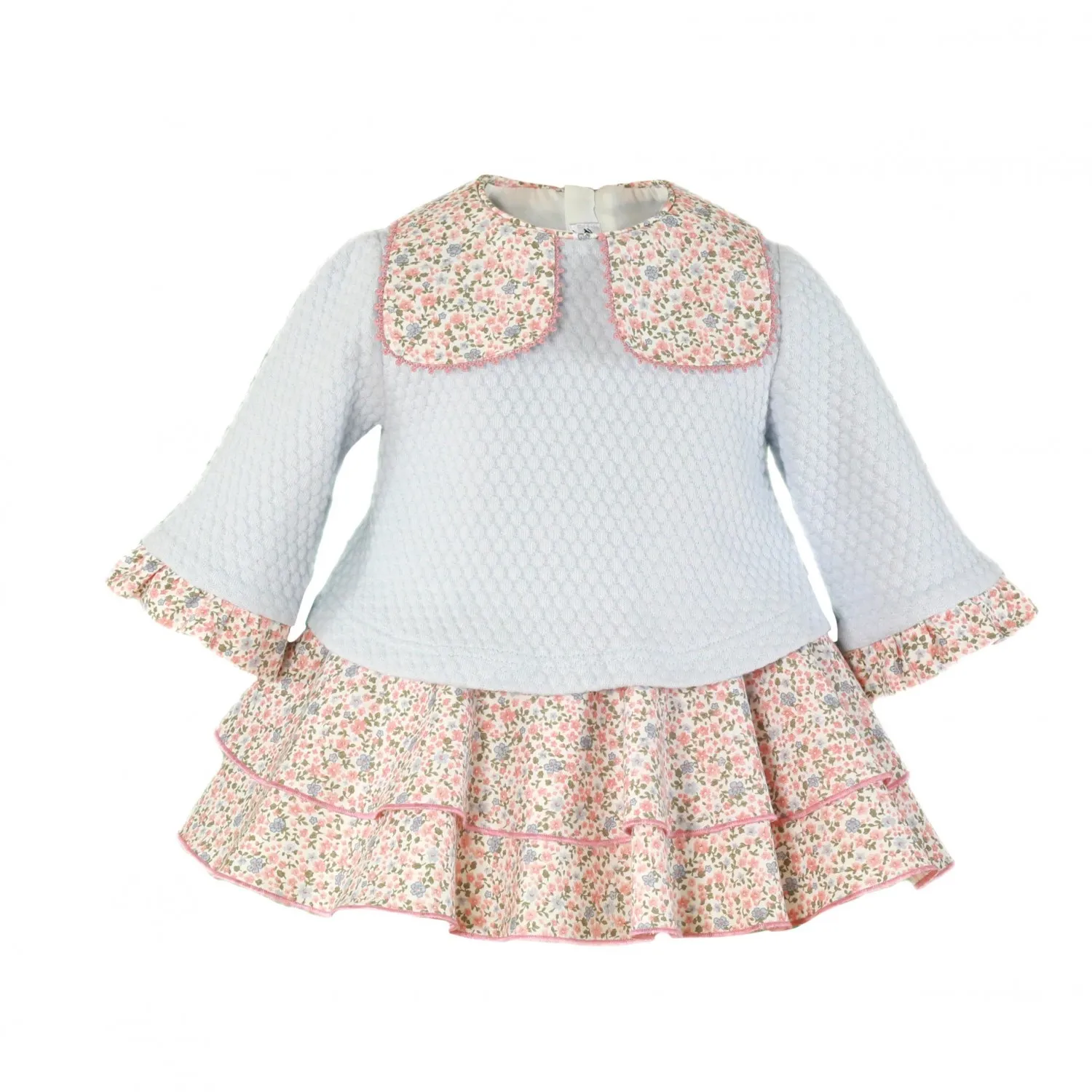 Light blue dress combined with pink liberty.