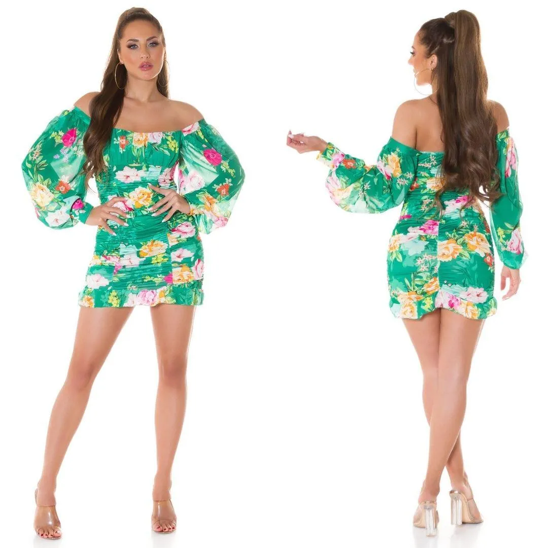 Mini vestido Boho tejido de flores verde