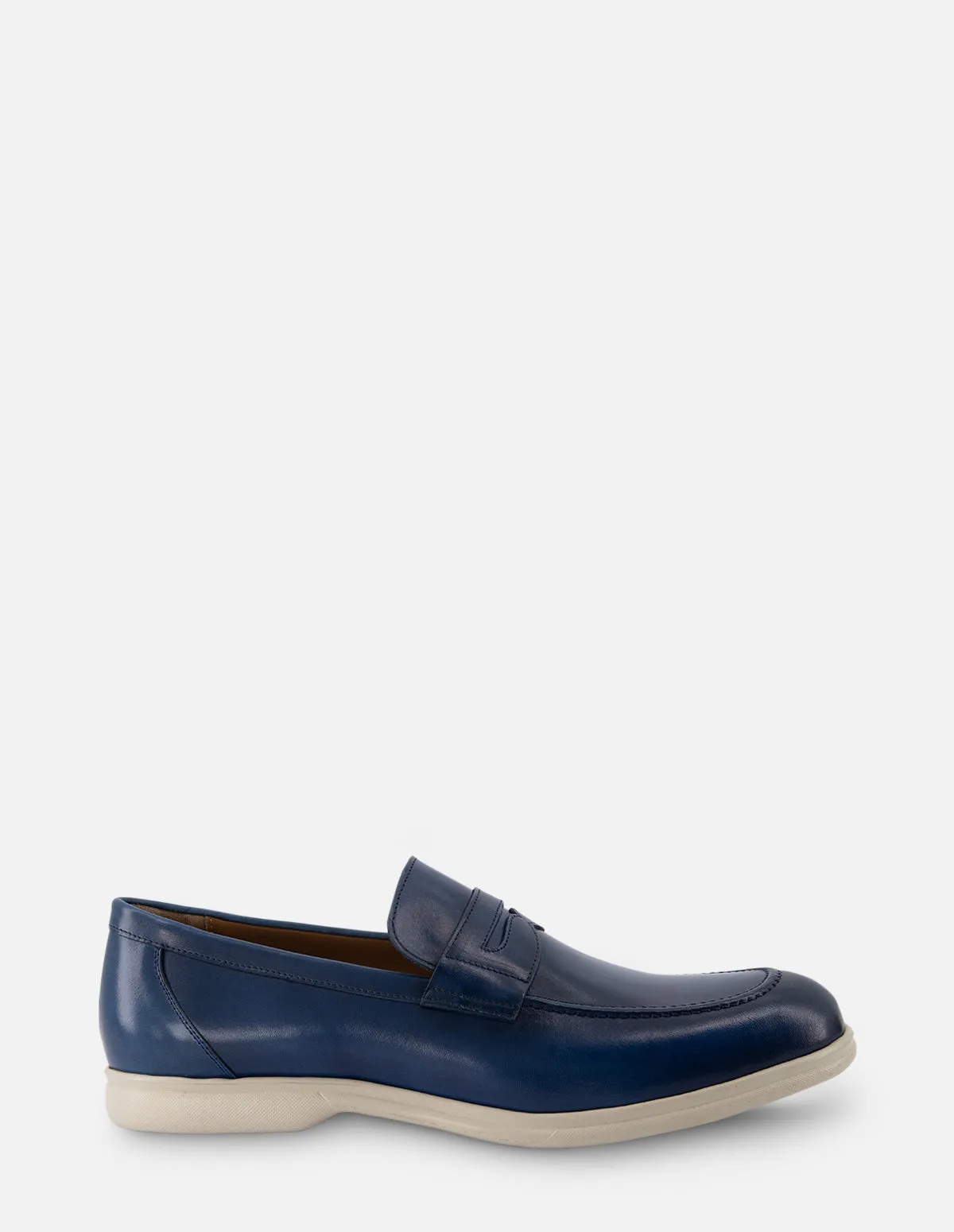 Mocasín en piel napa color azul para hombre