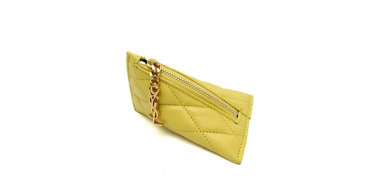 Monedero de cuero amarillo acolchado Saint Laurent 