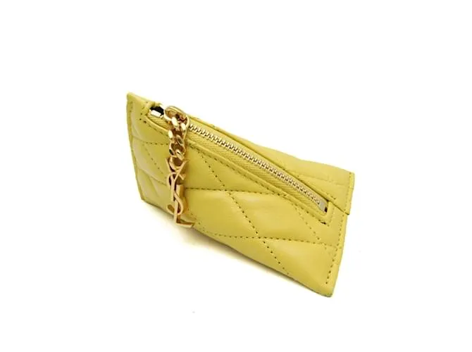 Monedero de cuero amarillo acolchado Saint Laurent 