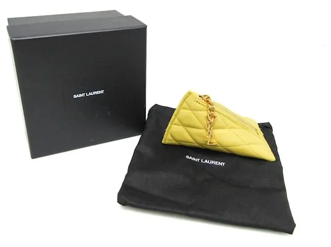 Monedero de cuero amarillo acolchado Saint Laurent 