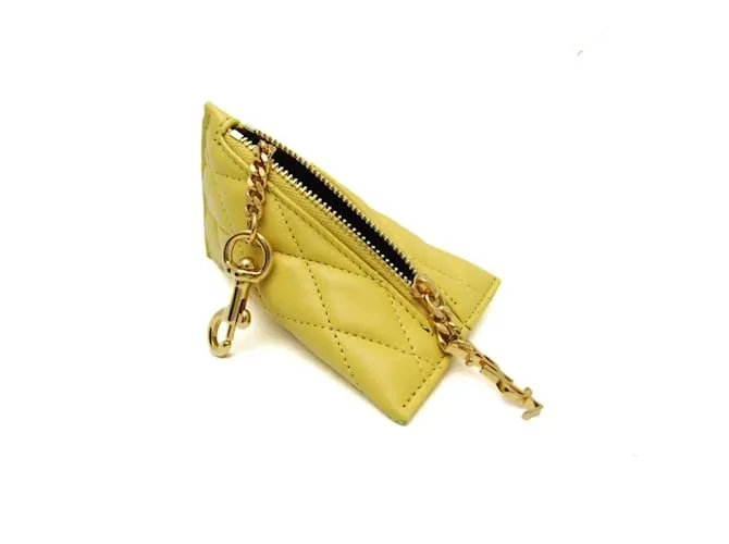 Monedero de cuero amarillo acolchado Saint Laurent 