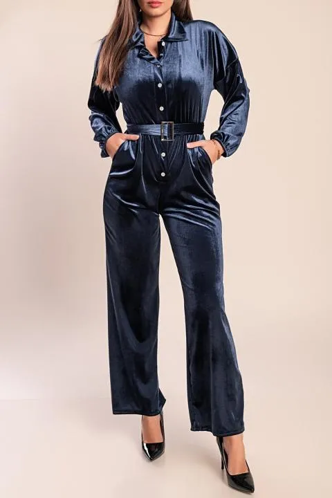 Mono elegante en terciopelo de imitación, azul oscuro