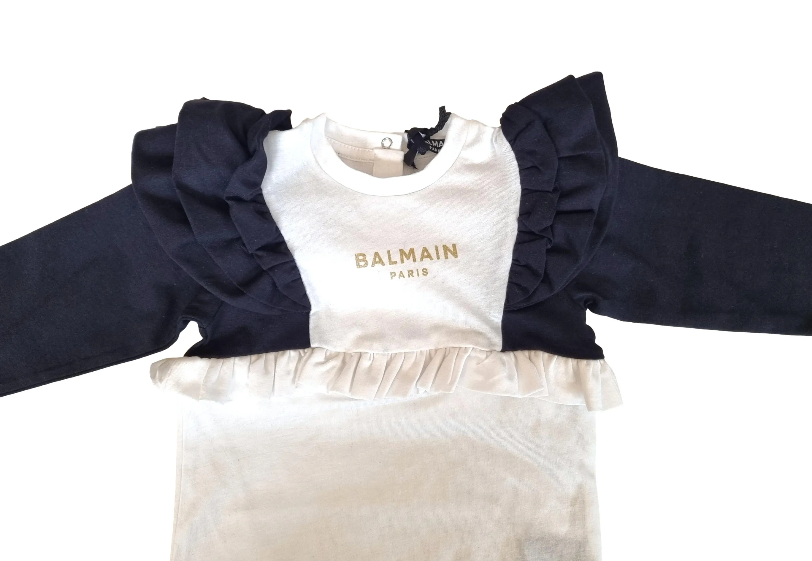 Mono, pelele, gorro y babero para bebé niña Balmain en algodón