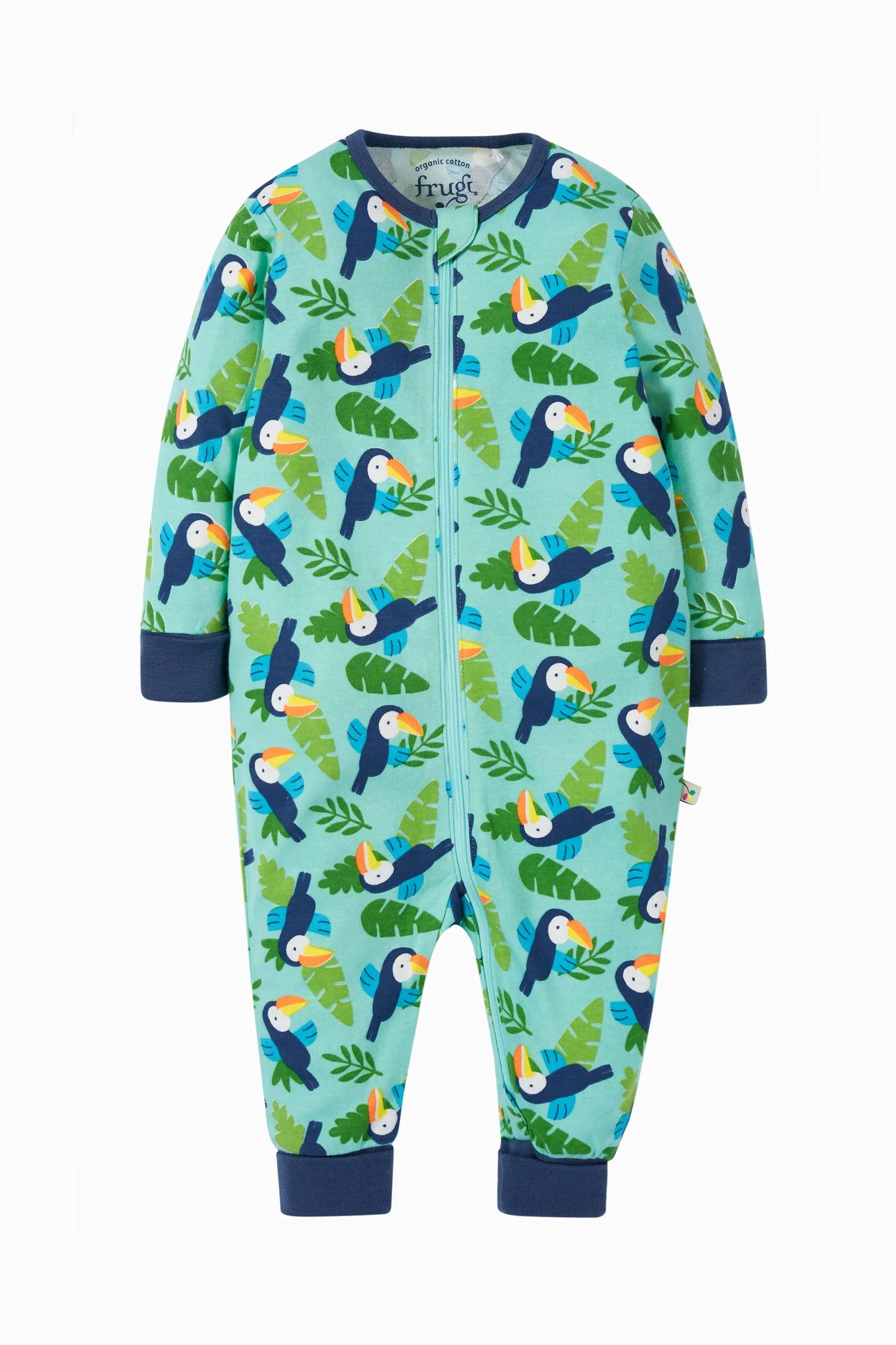 Mono verde con estampado integral de pájaros tropicales de Frugi