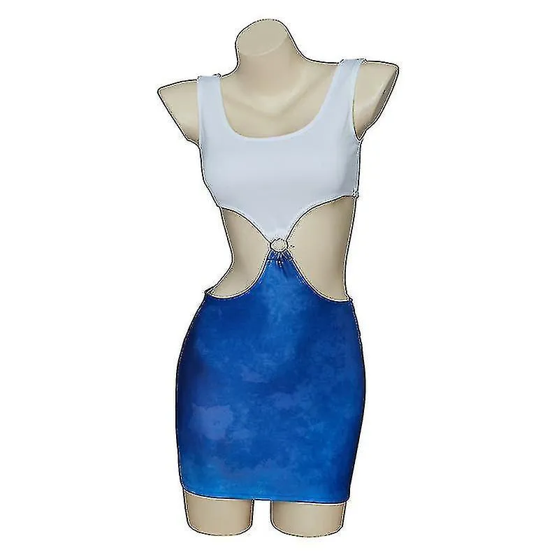 MOVIE PRETTY WOMAN JULIA ROBERTS COSPLAY VIVIAN WARD SEXY BLUE BARE WAIST TIEDYE CUTOUT DRESS  TA