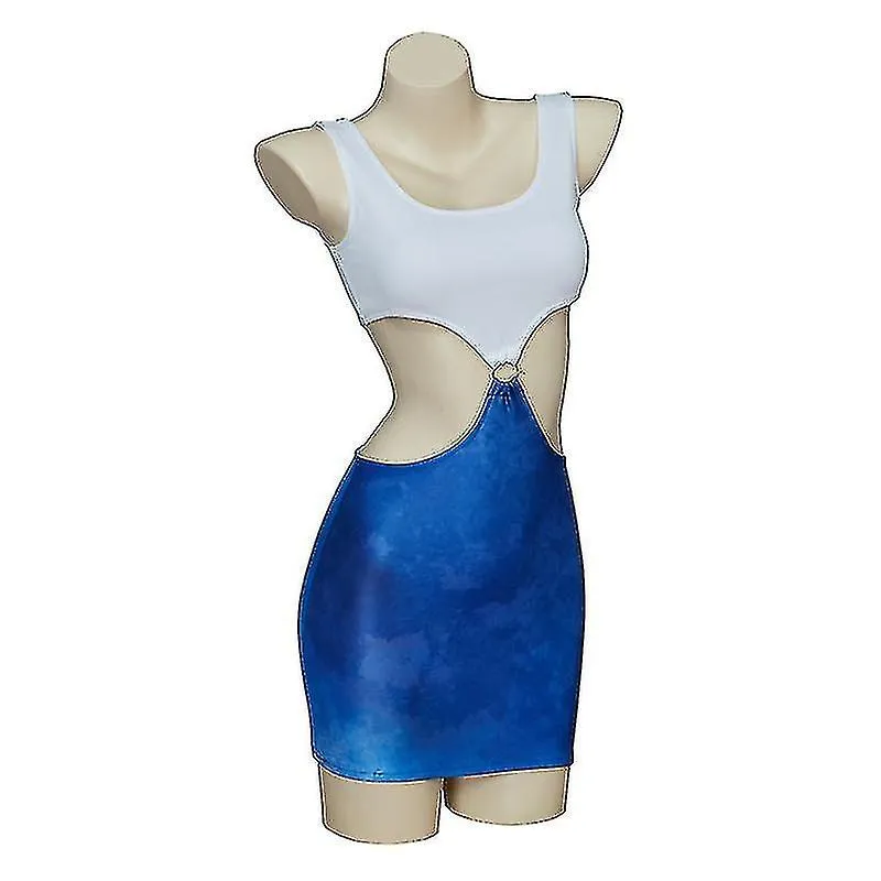 MOVIE PRETTY WOMAN JULIA ROBERTS COSPLAY VIVIAN WARD SEXY BLUE BARE WAIST TIEDYE CUTOUT DRESS  TA