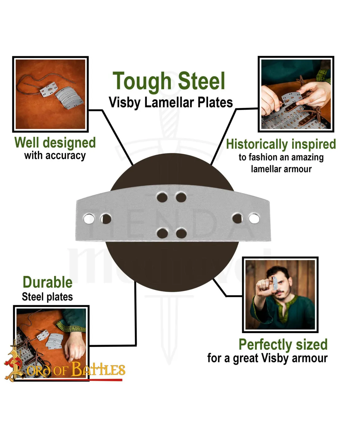 Pack de 100 placas acero para armadura lamelar vikinga Visby