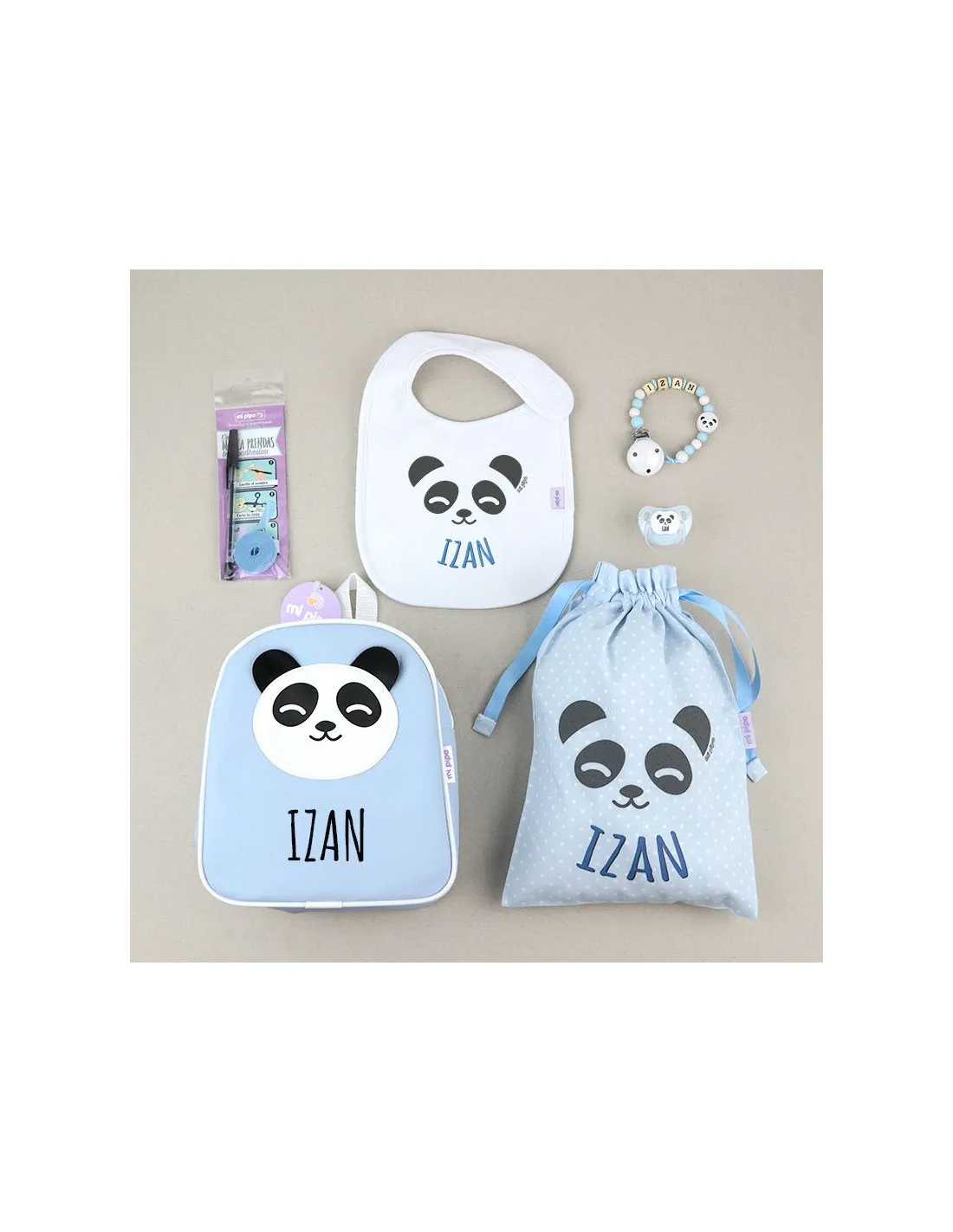 Pack Vamos al Cole personalizado Panda Azul de Mi Pipo