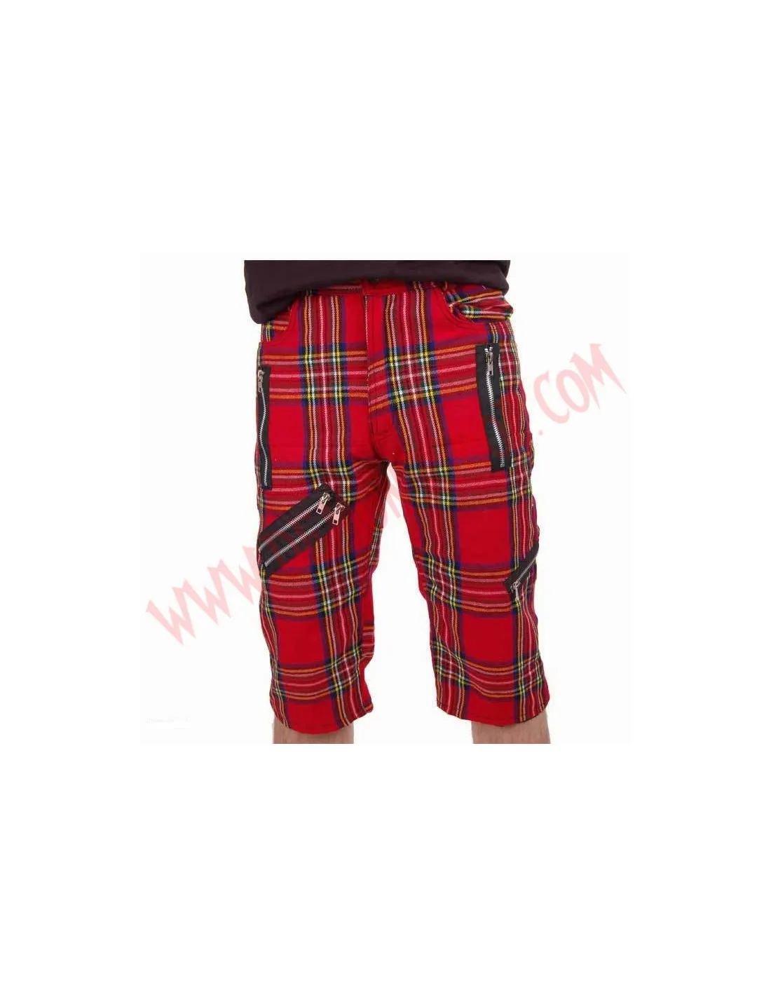 Pantalon Corto Punk Tartan Rojo Cremalleras