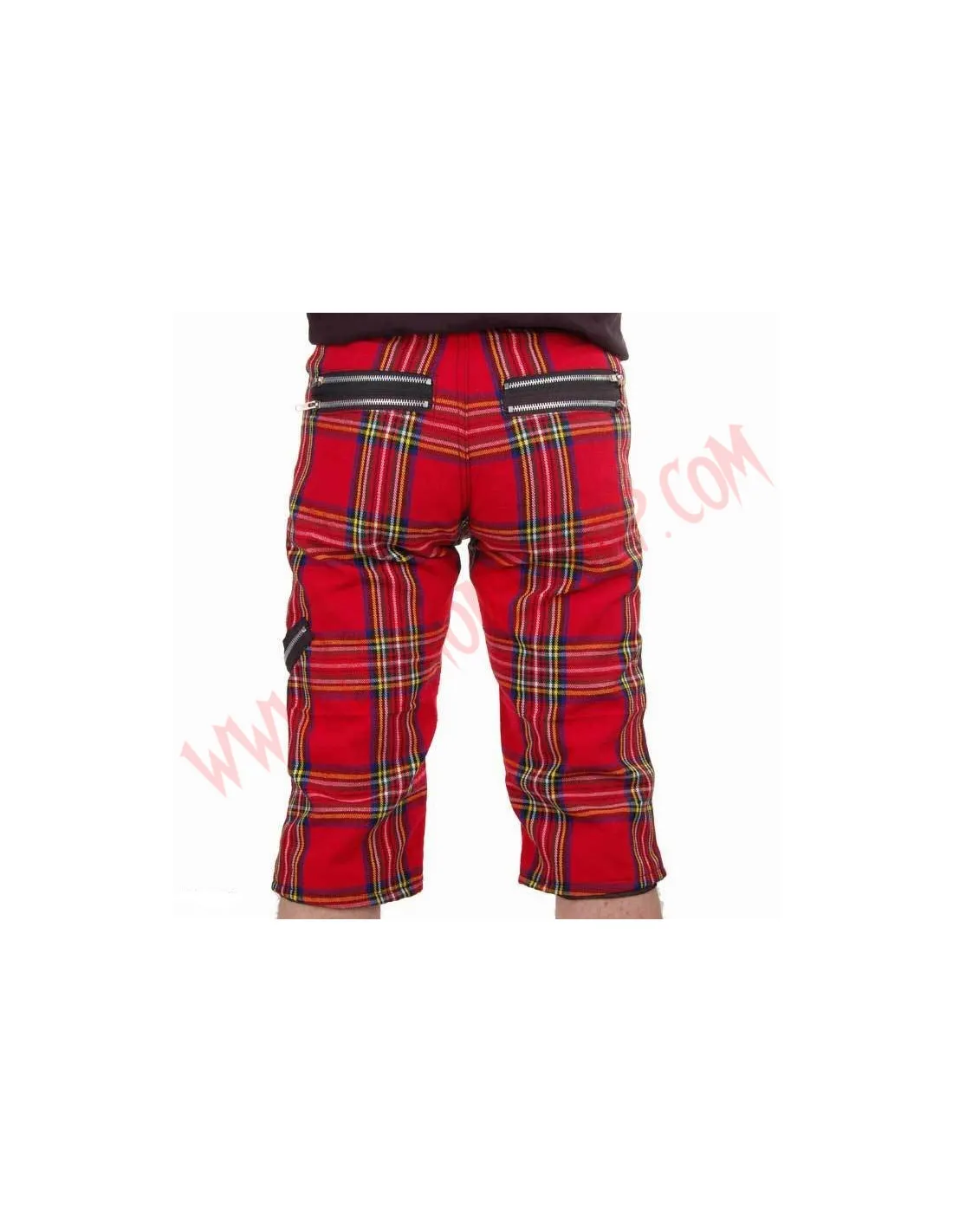 Pantalon Corto Punk Tartan Rojo Cremalleras