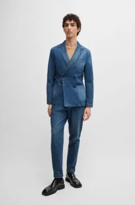 Pantalones slim fit en denim de algodón azul