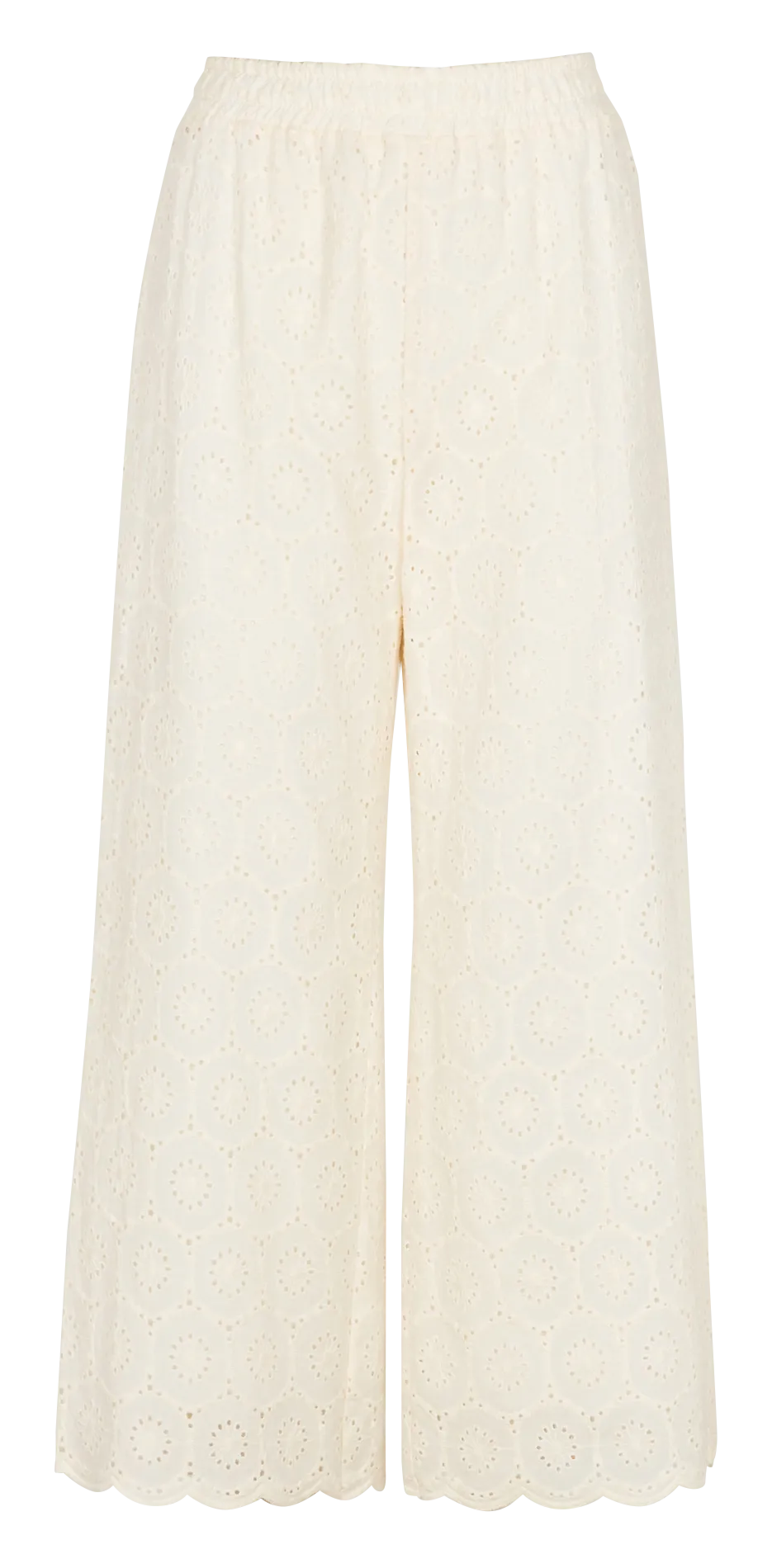 Pantalón recto de algodón con bordado inglés en blanco