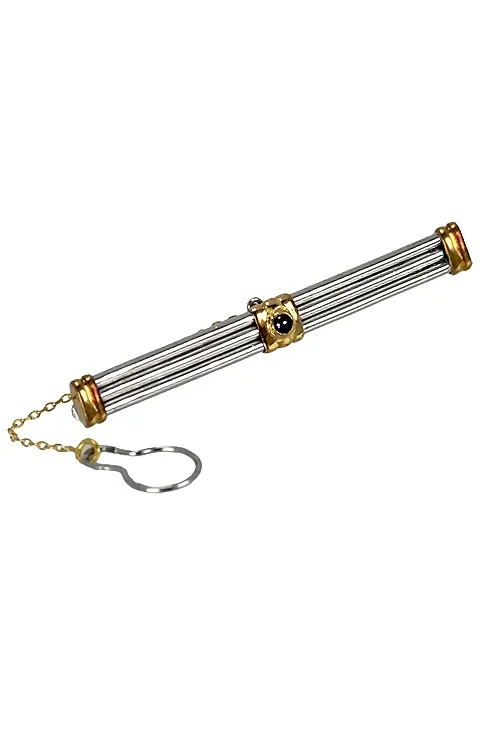 PASADOR DE CORBATA DE ACERO Y ORO AMARILLO CON ZAFIRO FINO 142_00397