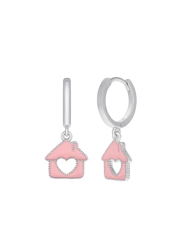 Pendientes Aro Plata Casita Rosa D02401/AN