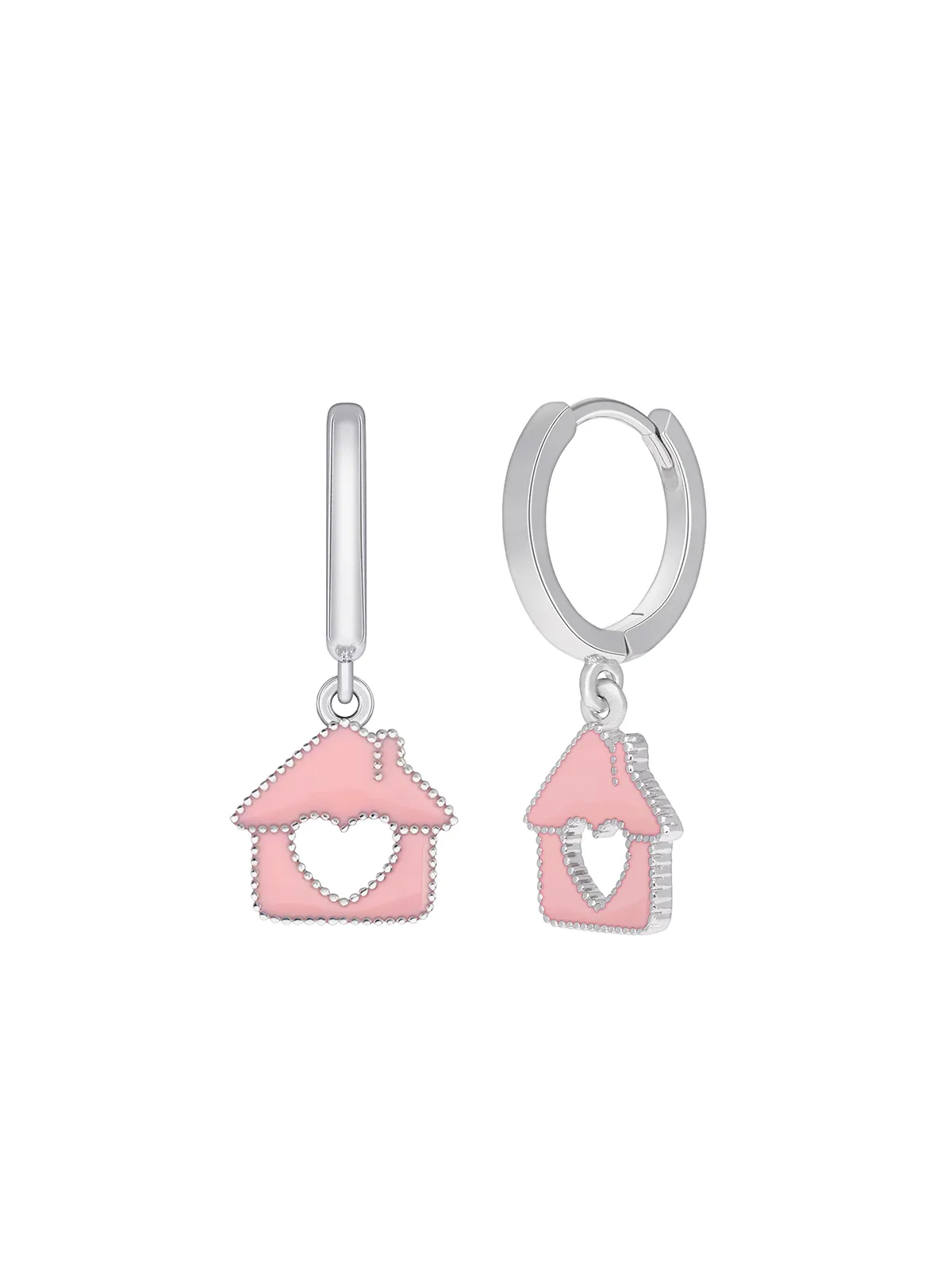 Pendientes Aro Plata Casita Rosa D02401/AN