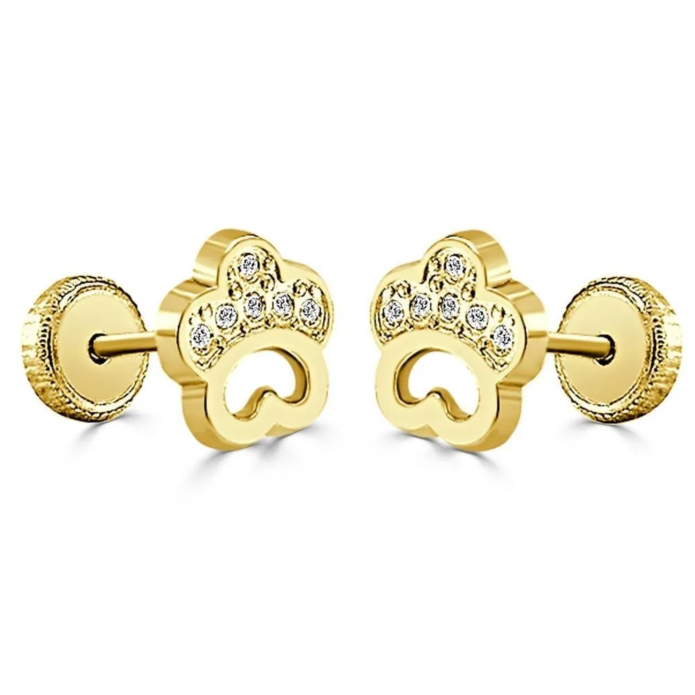 Pendientes de niña de oro amarillo 18k forma de margarita con 12 circonitas