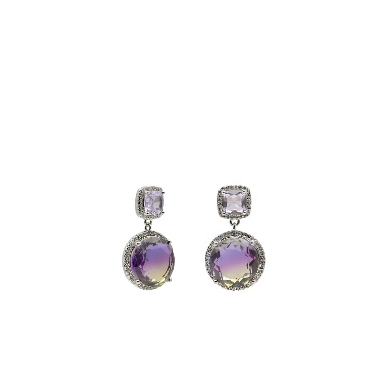 Pendientes de piedras de colores en tonos amatista y amarillo