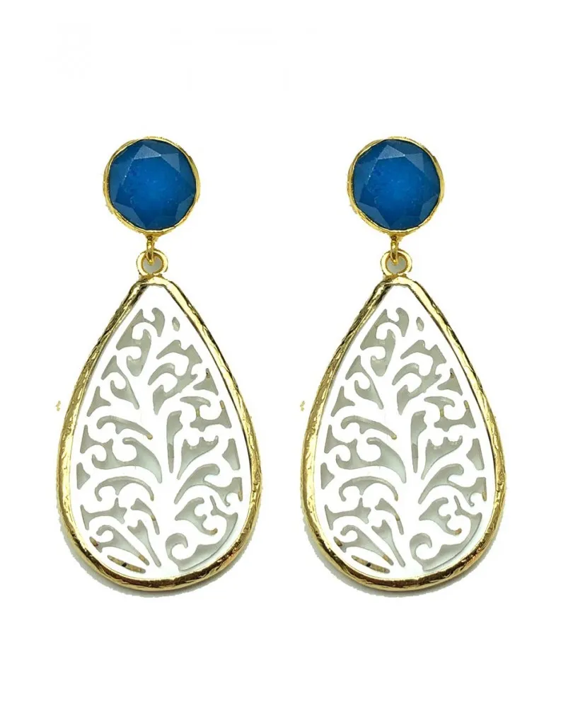 PENDIENTES LARGOS ANACARADOS CON BAÑO ORO, PRECIOSA LAGRIMA TALLADA