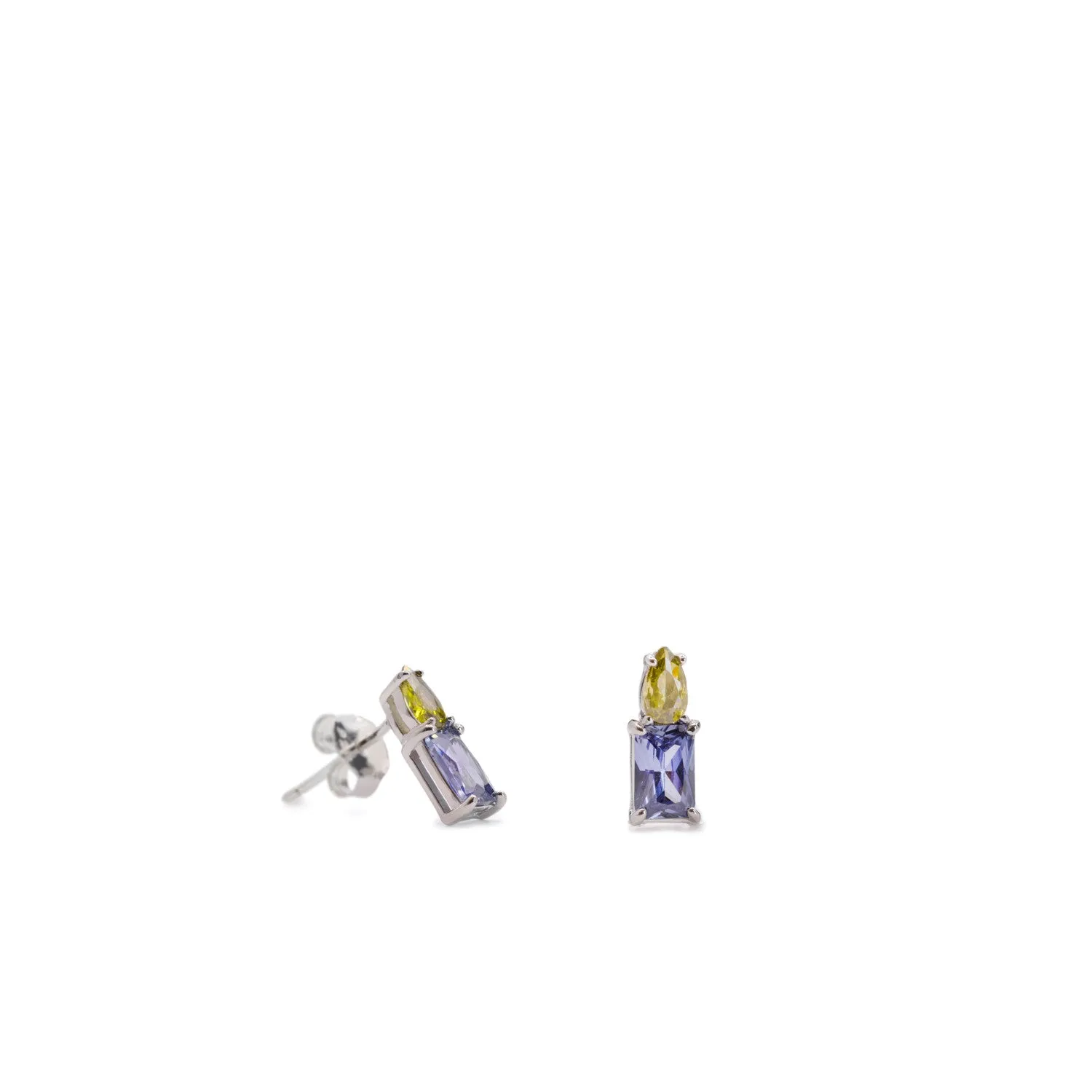 Pendientes pequeos con gemas tono lavanda y amarillo